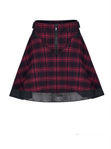 High waist sheer hem mode skirt [black check]