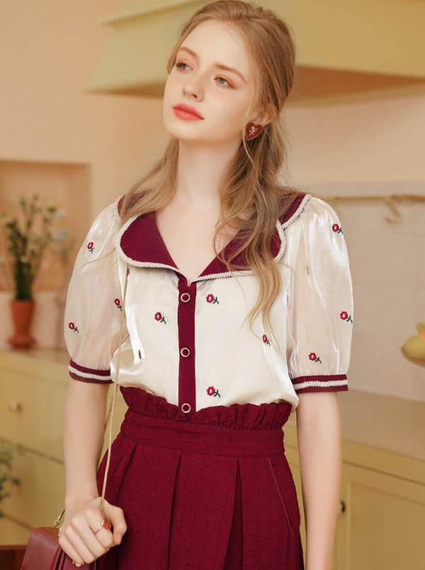 ピュアレッドフラワーシャツ