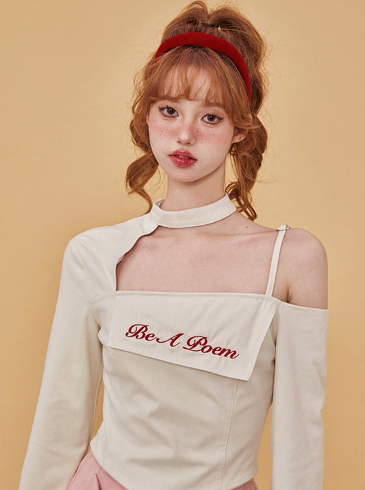 スエード刺繍ホルターネックトップス