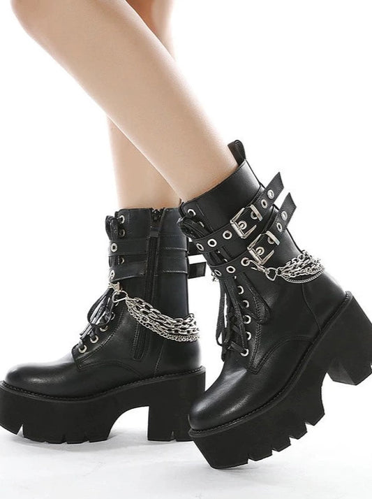 Gothic Dark Punk Chain Short Boots