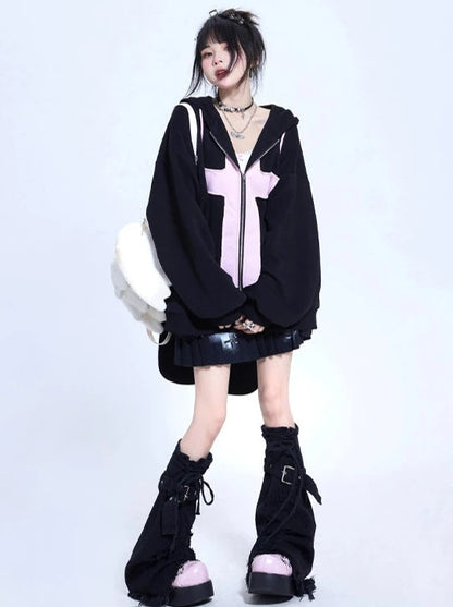 Cross bunny ears hoodie oversized jacket