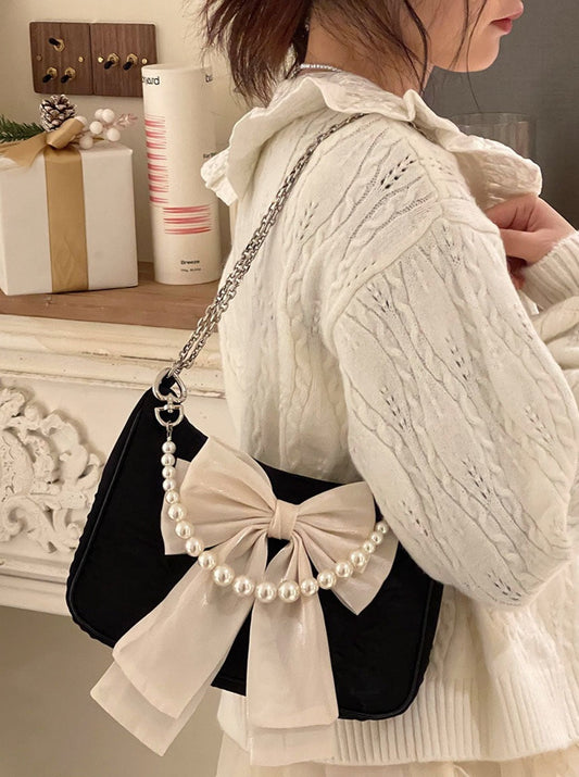 Pearl ribbon chain bag