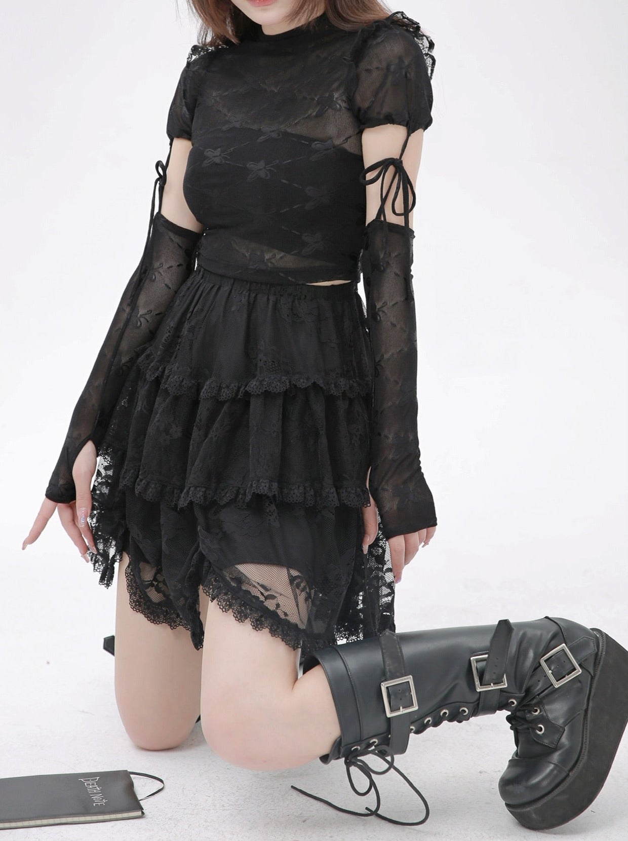 Dark Gothic Black Lace Tiered Skirt