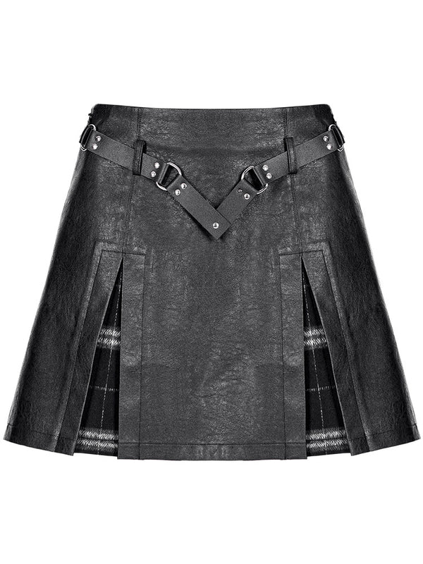 check ring leather skirt