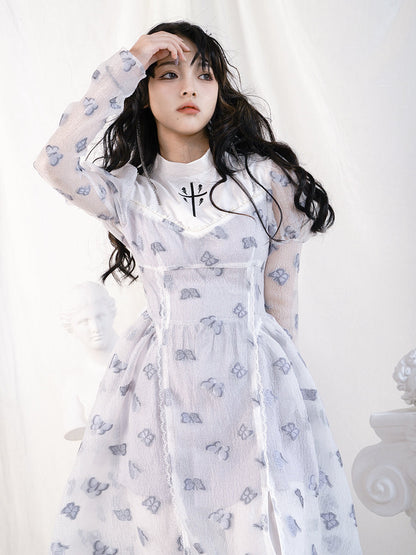 Princess Puff Sleeve West Cross Butterfly dress