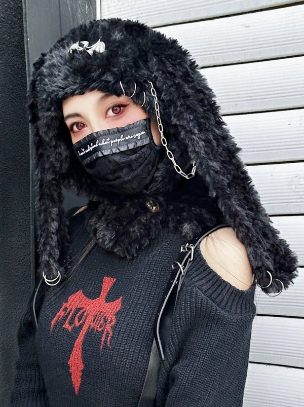 Devil Chain Black Fur Bunny Ear Hat