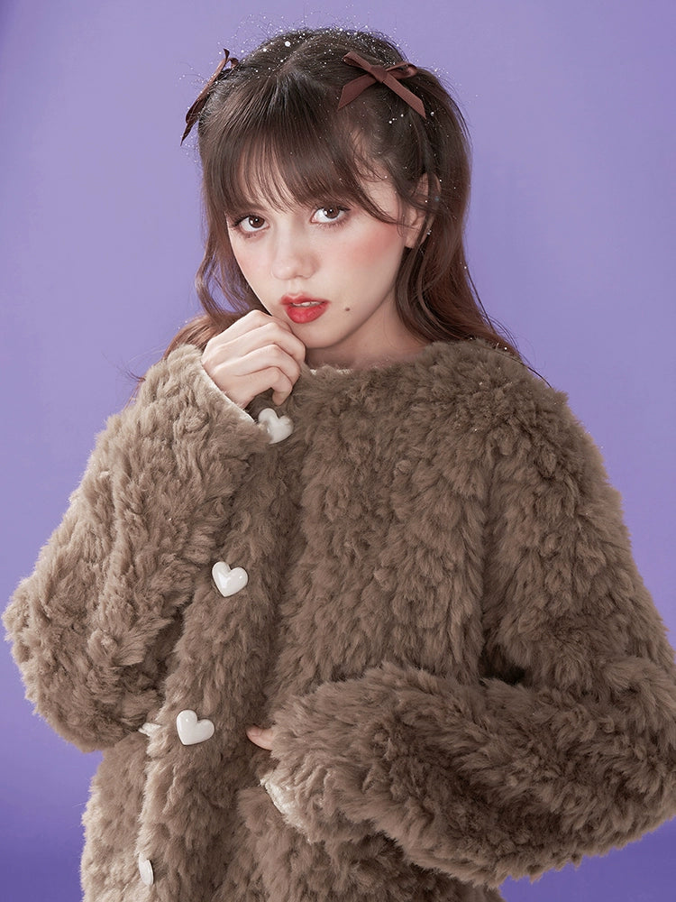 Chocolate Faux Fur Loose Jacket