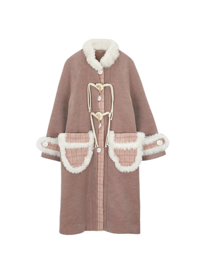 Patchwork Middle Fur Wool Coat