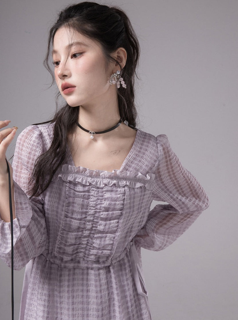 Retro Manchic Chiffon Check One Piece