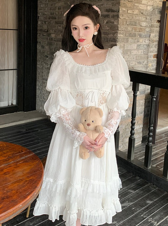 Race frilled waist design long dress