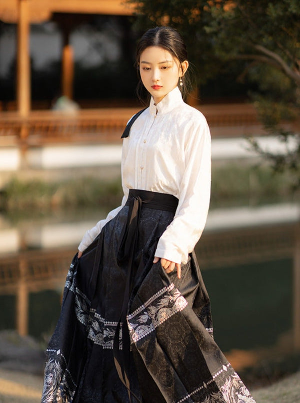 Rayon Jacquard Bow Pocket Sleeve Short Shirt