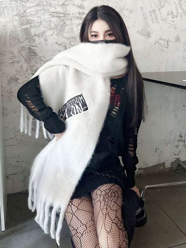 Punk rock logo patch tassel long scarf