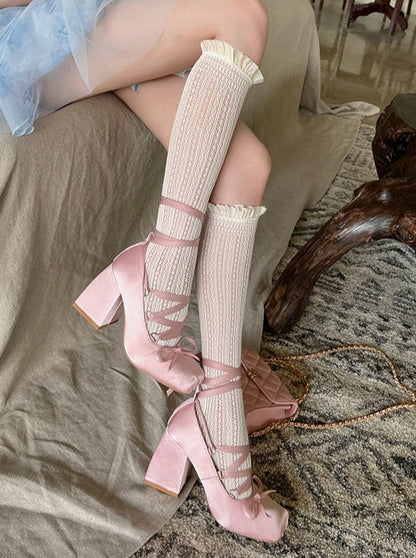 French pink cross strap shoes
