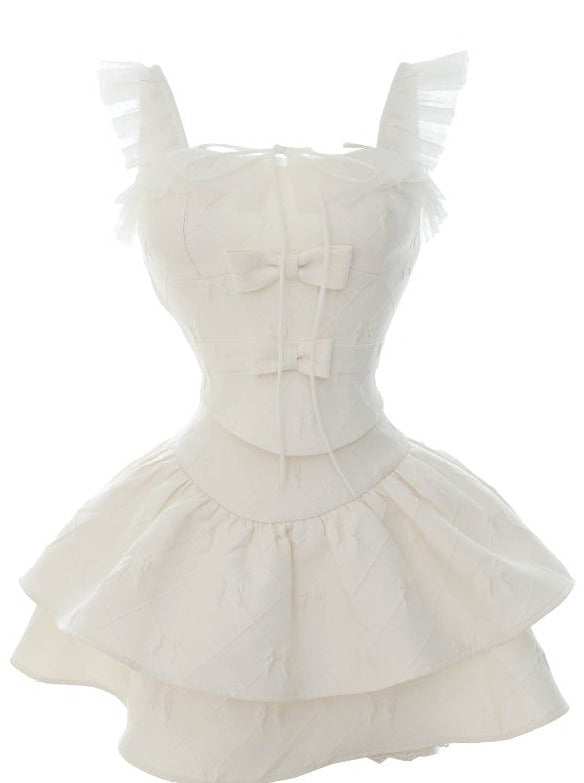 French Pure Desai Ribos Leave Top High waist Short Skirt Setup