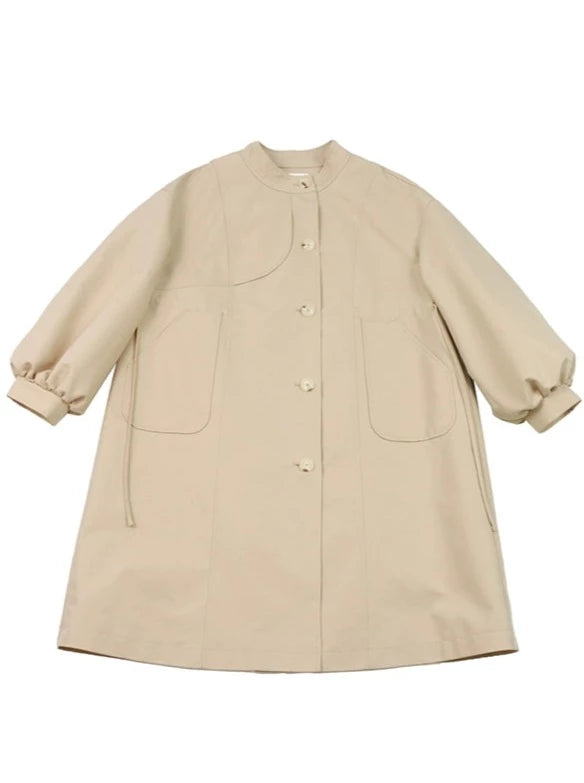 Khaki Stand Collar Windbreaker Coat