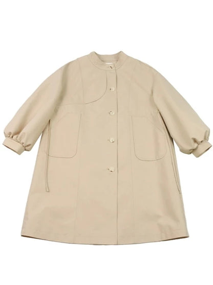 Khaki Stand Collar Windbreaker Coat