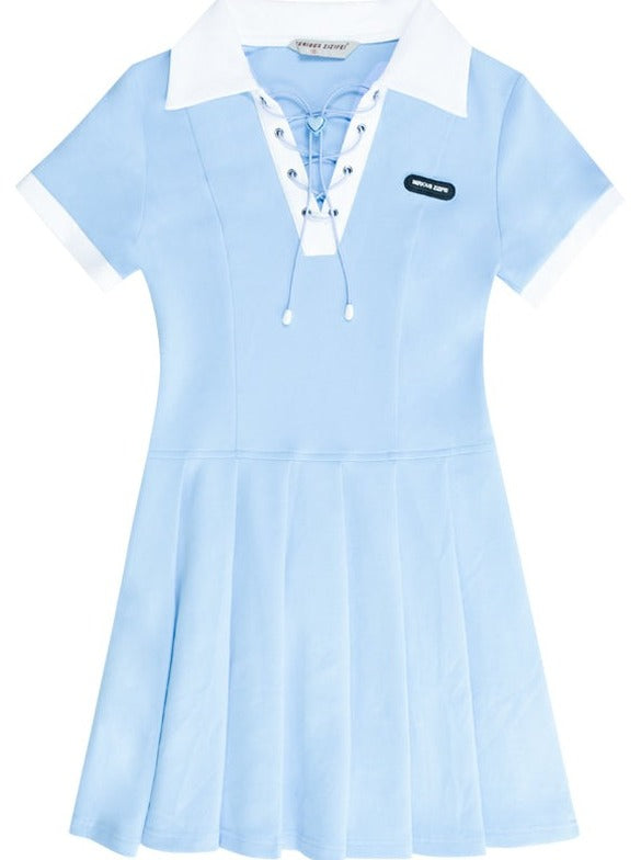 American Lace-Up Tennis Tie Polo Dress