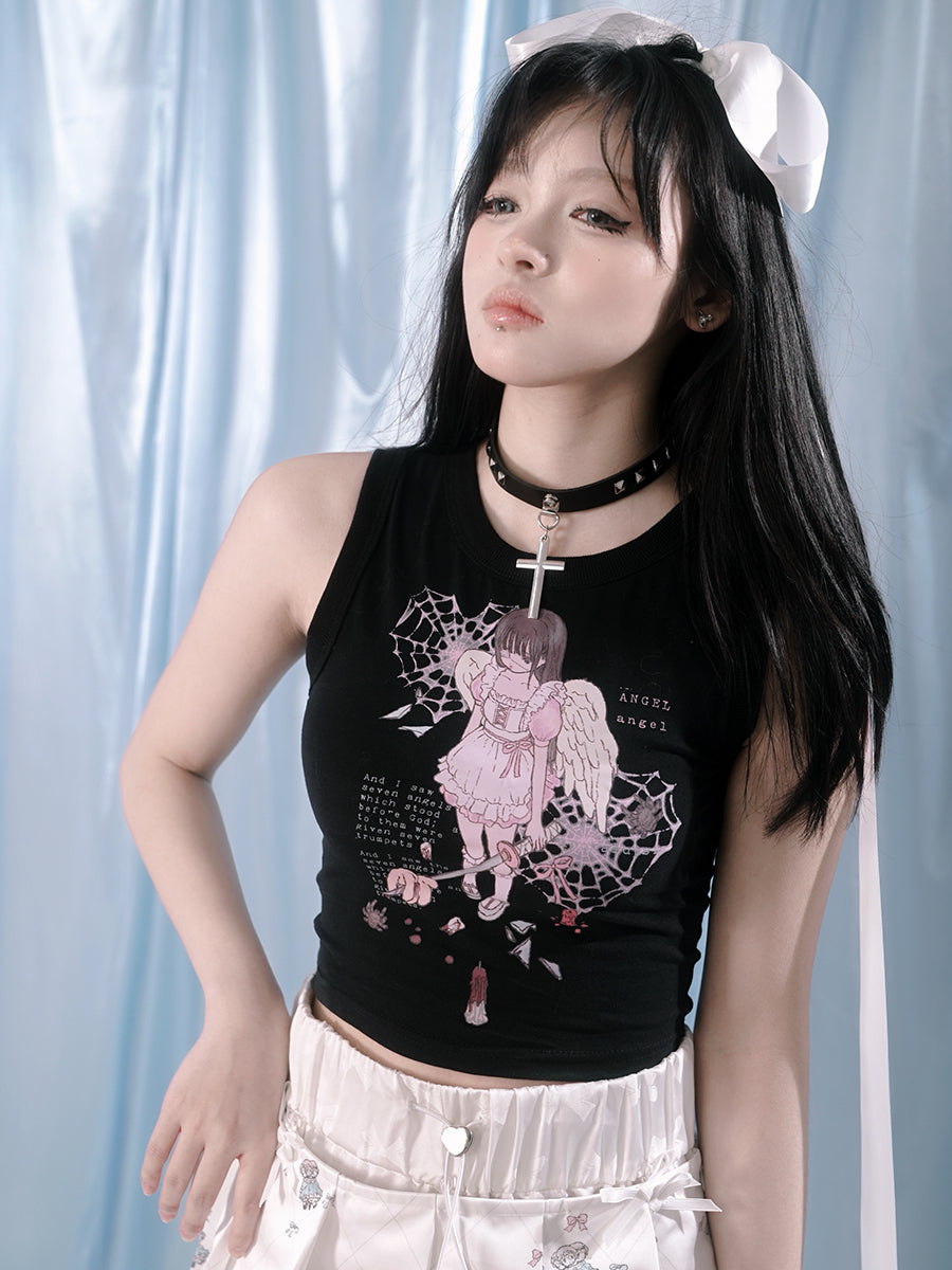 Milky Hearts Angel Girl Print Tank Tops