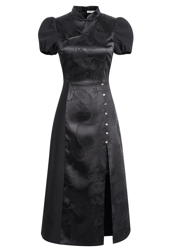 ダークフラワースイートクールスタイルスリットタイトワンピース