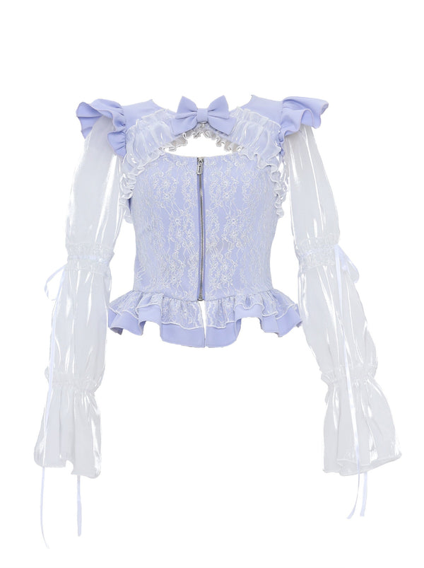 Romantic Frillsier Sleeve French Ribon Jip Shirt Tops