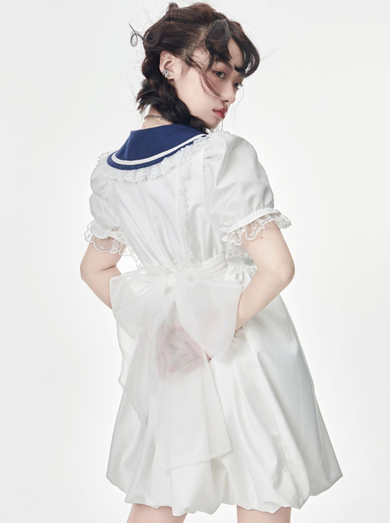 Robe à manches bouffantes avec ruban au dos de Sailor