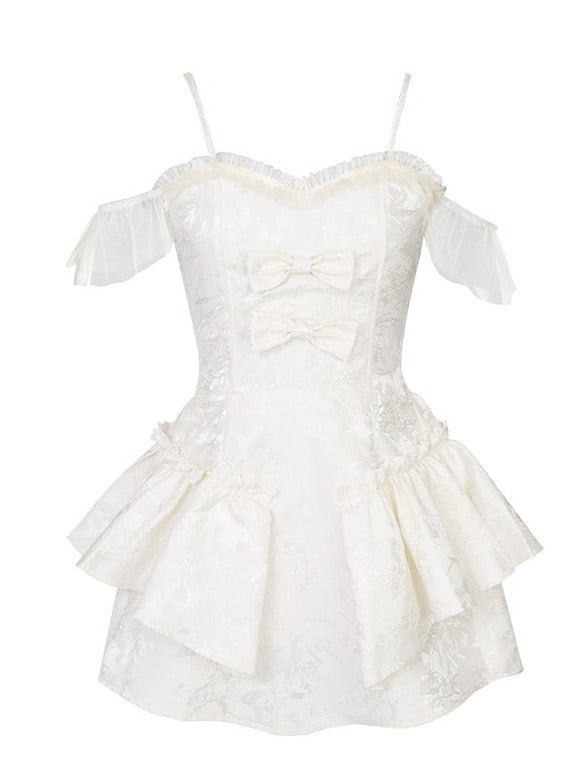 Romantic White Double Ribbon Suite Dress