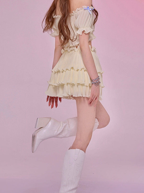 オフショルダートップスサイドケーキスカートセットアップ