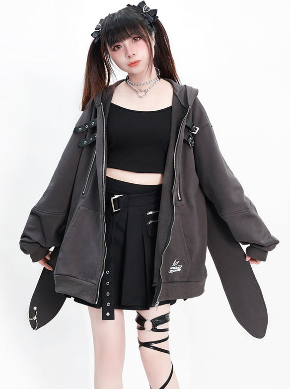 Sweet Cool Bunny Ears Loose Hoodie Coat