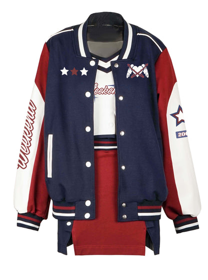 아메리칸 쇼트 자켓 + 긴 재킷 + T- 셔츠 + 카미솔 + 스커트 바지 + 스커트
