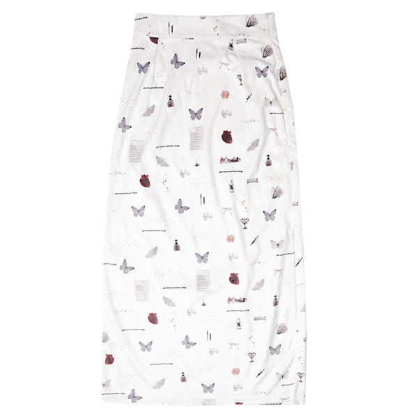 Butterfly Heart Saber Print Retro Slit High West Long Skirt