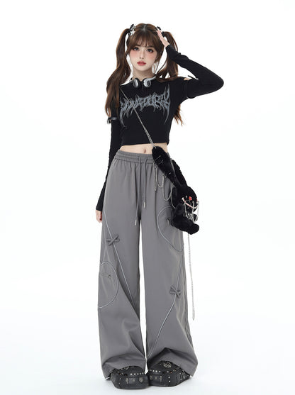 Rare Silver-Gray Niche Love Wide Leg Pants