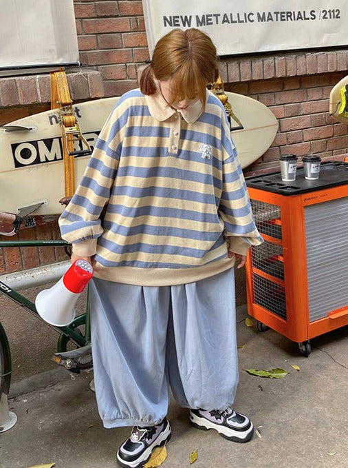 Stripe -Loose Over -size Tops