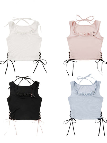 Summer Ribbon Satin Cami Layered Tank Top