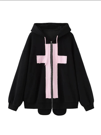 Cross bunny ears hoodie oversized jacket