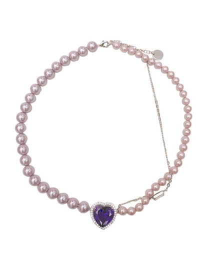 Mito European Heart Purple Pearl Necklace