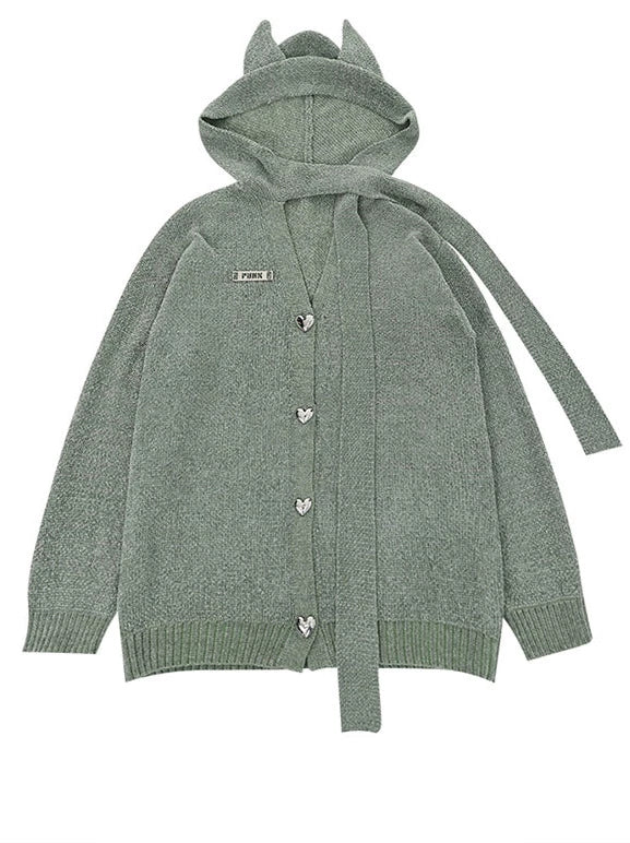 Gray Green Original Hooded Kitten Ear Knit Cardigan + Leg Warmers