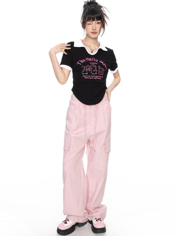 T-shirt à col en V, polo sur l'épaule