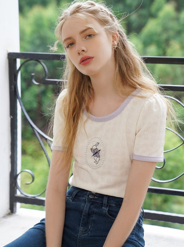 Queen Rabbit French Round Neck T -shirt
