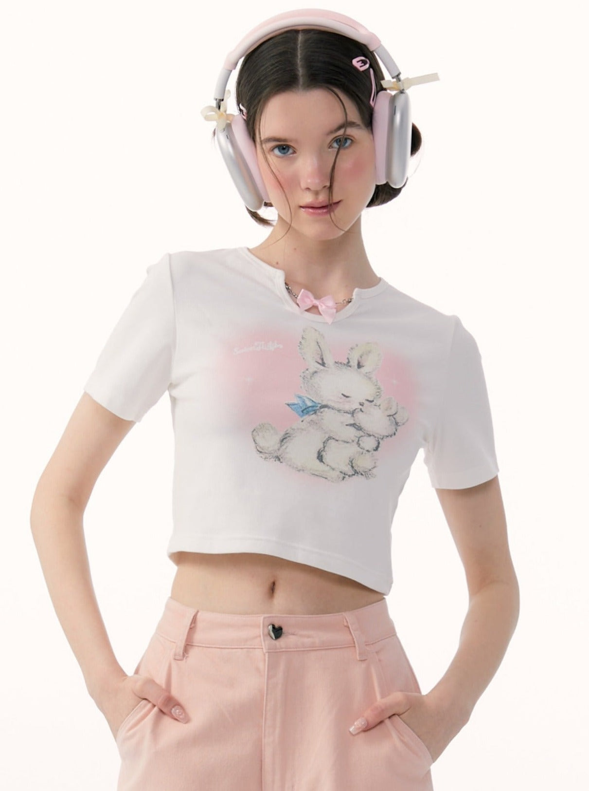 Ribbon Heart Rabbit Hug T -shirt