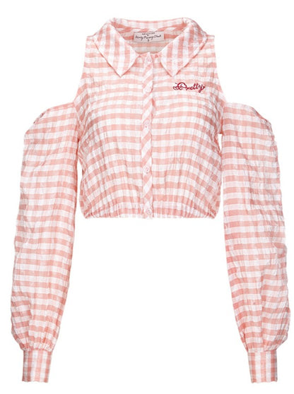 Open Shoulder One-Point Logo Check Top