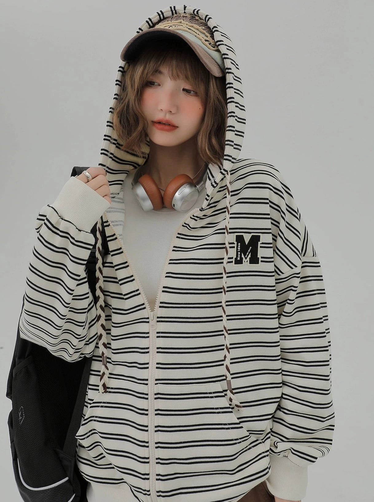 Hood Border Loose Casual Hoodie