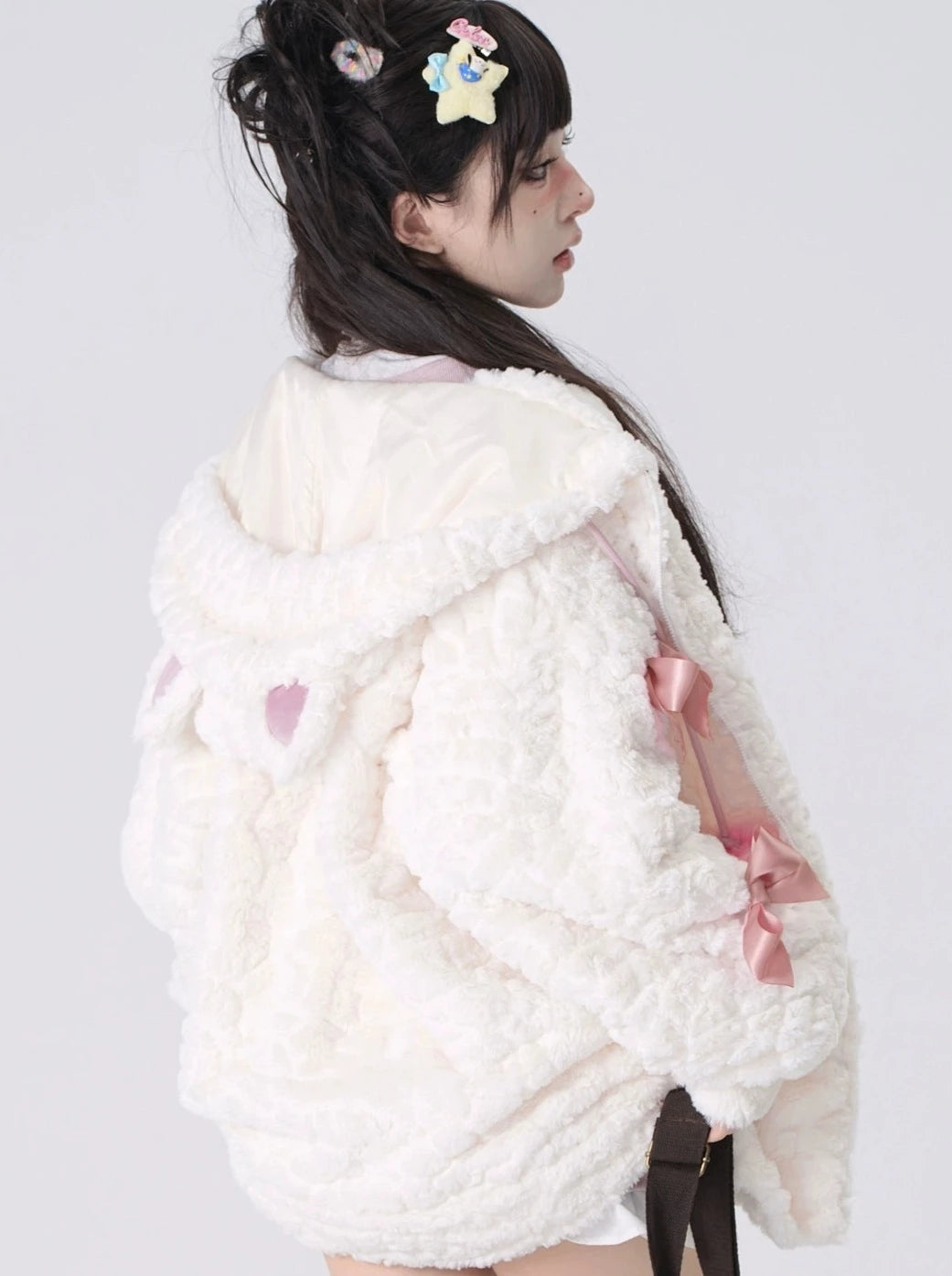 Ribbon Fur Girly Hooded Outerwear