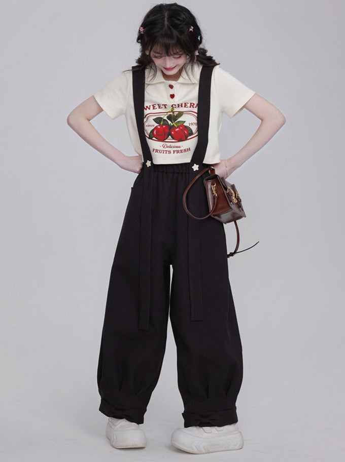 Balloon wide suspender pants