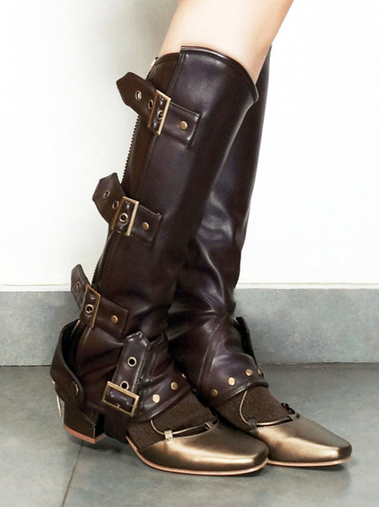 Ensemble d'accessoires Steampunk en cuir riveté pour bottes d'équitation