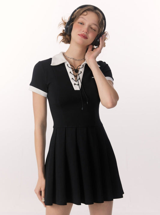 American Lace-Up Tennis Tie Polo Dress