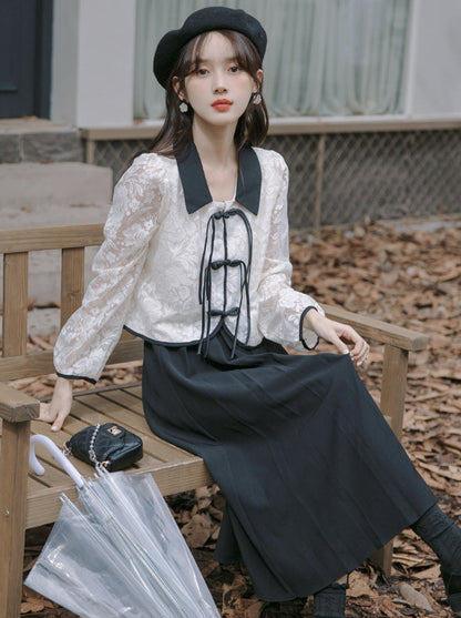 French China Flower Lace Jacket + Skirt Setup