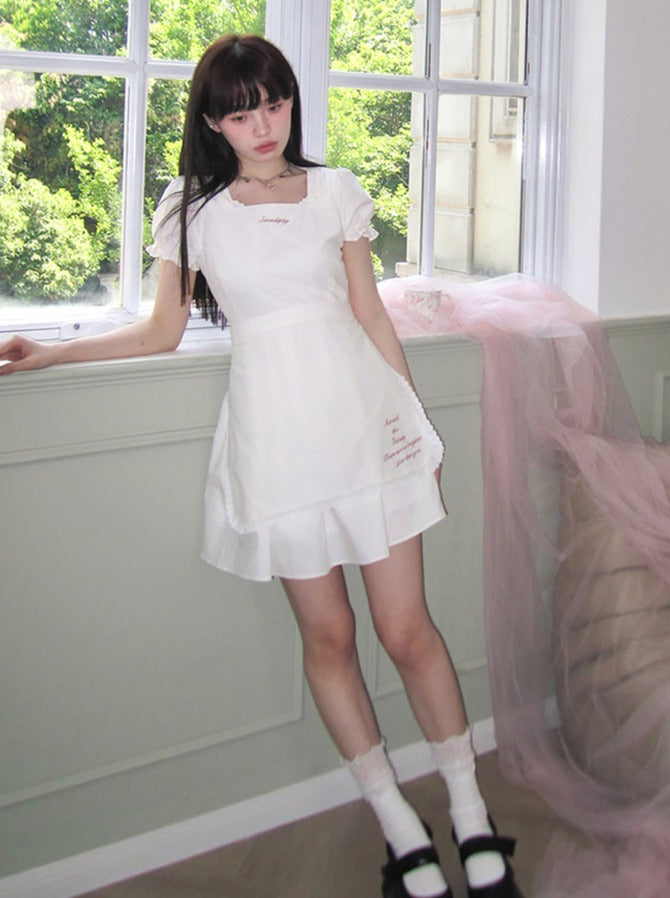 Girly doll embroidery lace apron dress