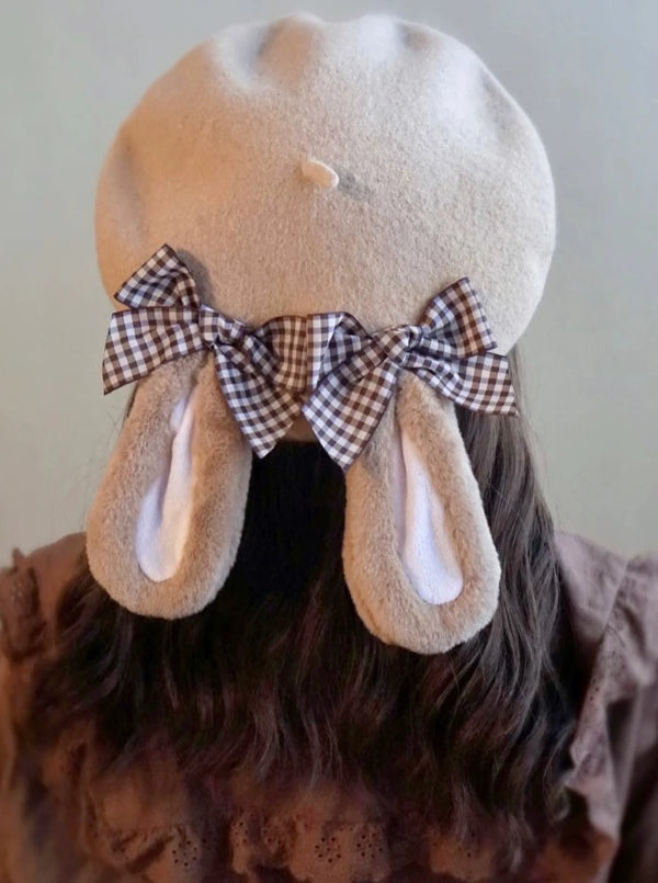Check Ribbon Bunny Beret