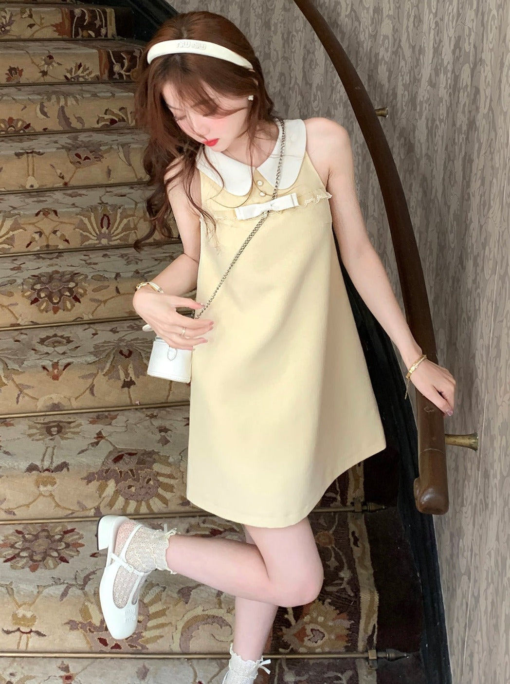 French Doll Color Honey Yellow No Sleeve Summer A Line One Piece