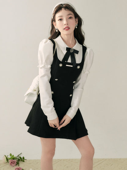 Monochrome ribbon puff sleeve